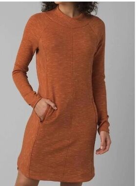 Prana Sindri Dress rust orange sweater dress side pockets XS